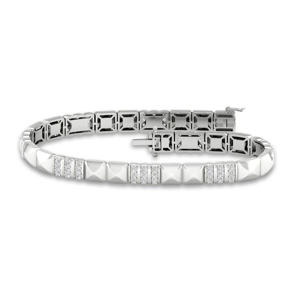 Men's Lab-Created Diamond Bracelet 2 ct tw Round 14K White Gold 8.5" O4TBEfp6