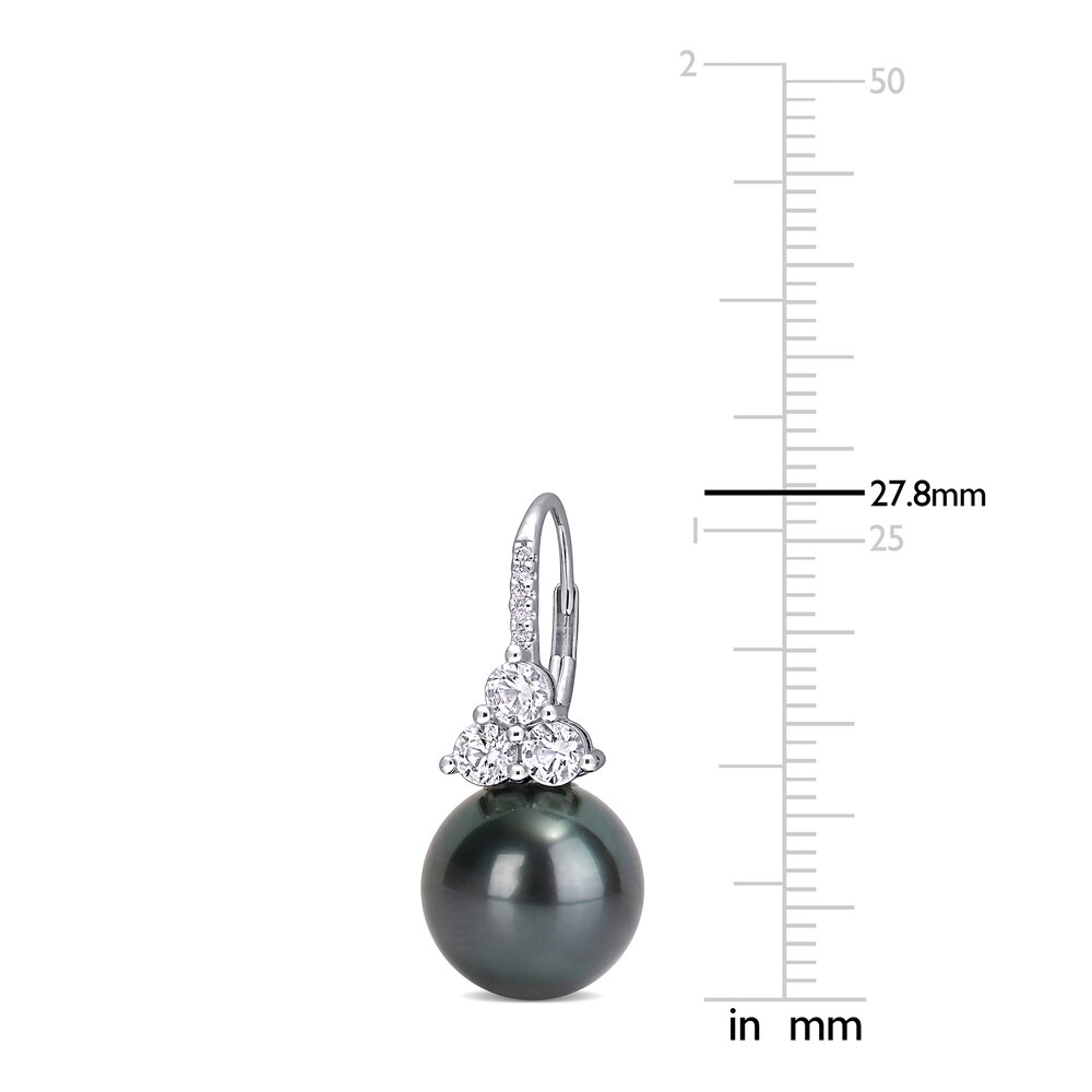 Cultured Tahitian Freshwater Pearl & Lab-Created White Sapphire Earrings 1/20 ct tw Round 10K White Gold O4sDkqfk