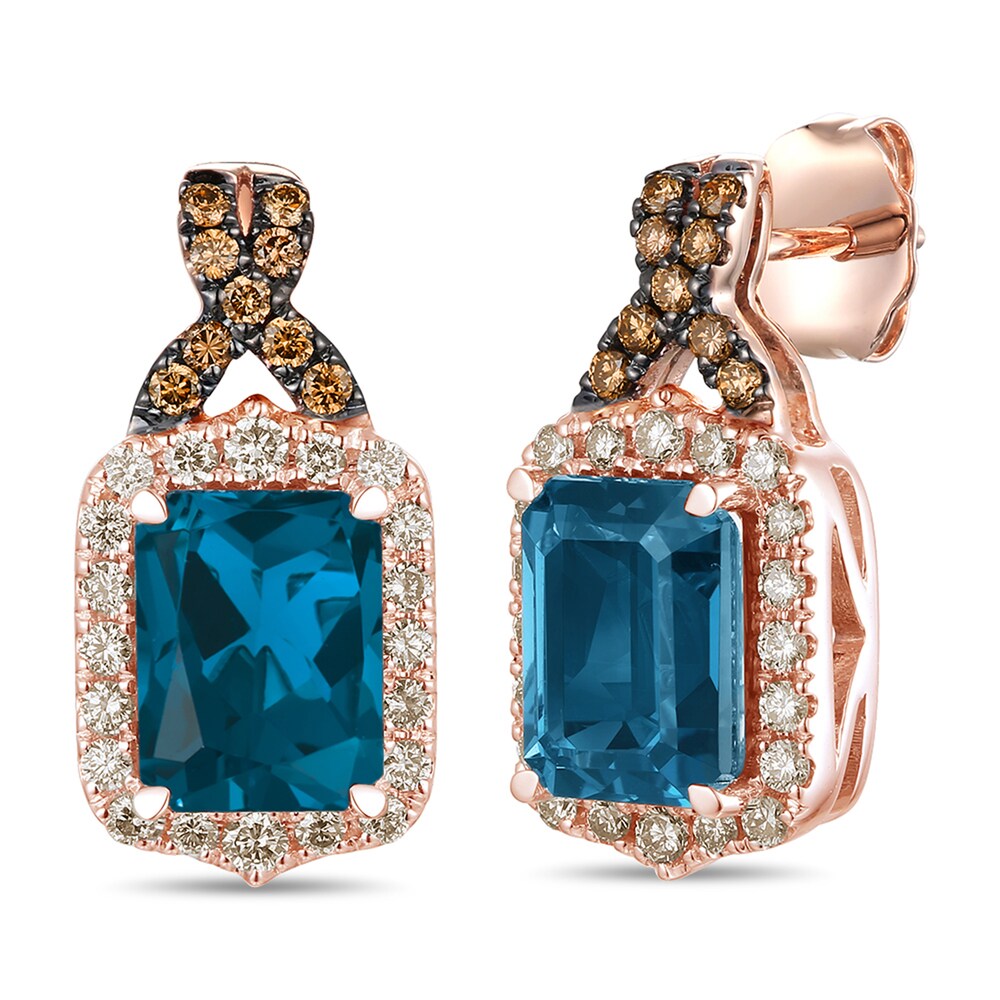 Le Vian Natural Blue Topaz Earrings 1/2 ct tw Diamonds 14K Strawberry Gold O5OMwTmt