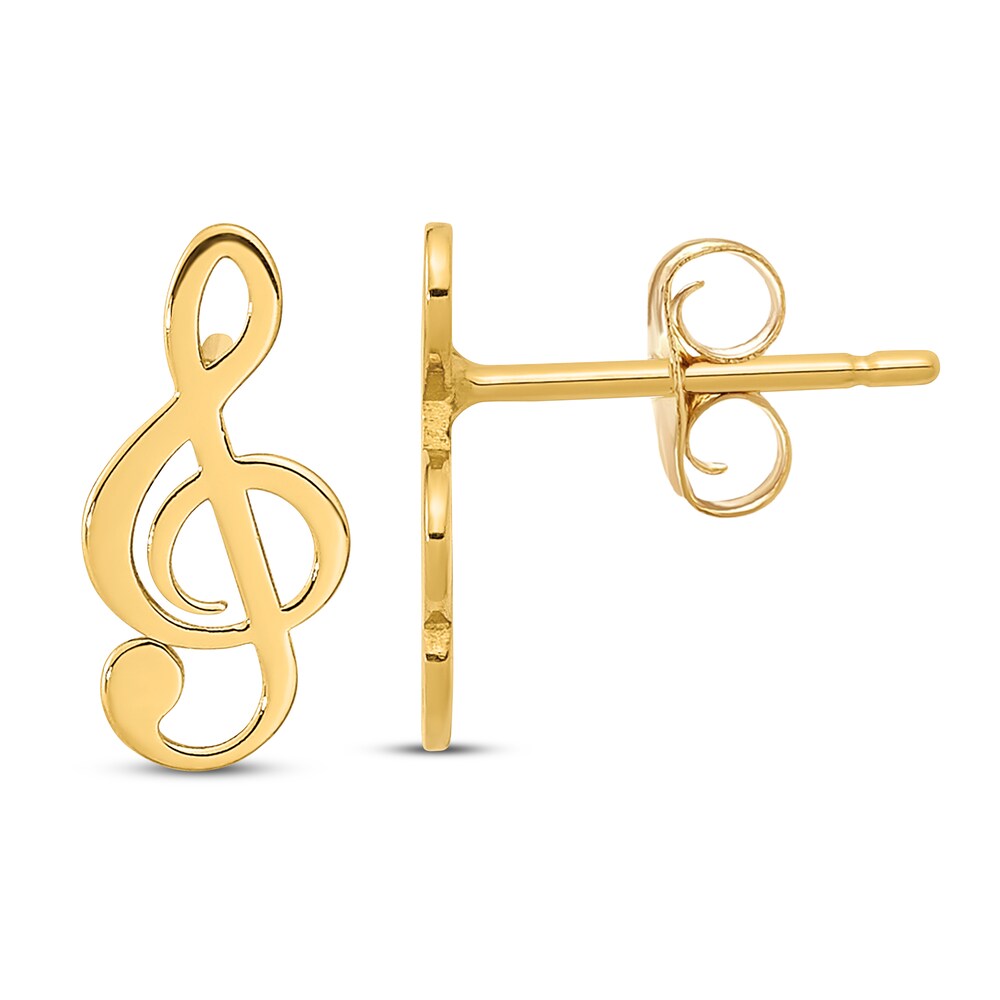 Treble Clef Note Stud Earrings 14K Yellow Gold O7SIeaAm