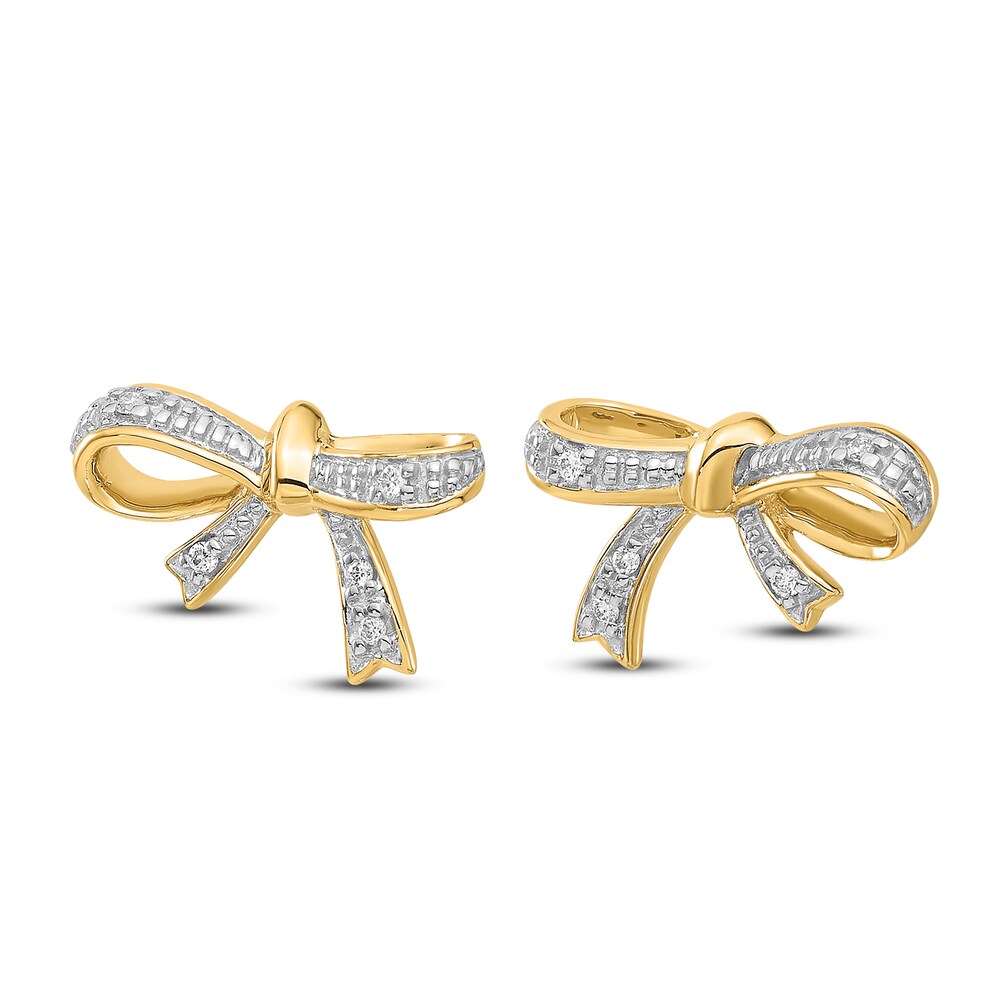 Diamond Ribbon Stud Earrings 1/20 ct tw Round 14K Yellow Gold OA87kKZ3