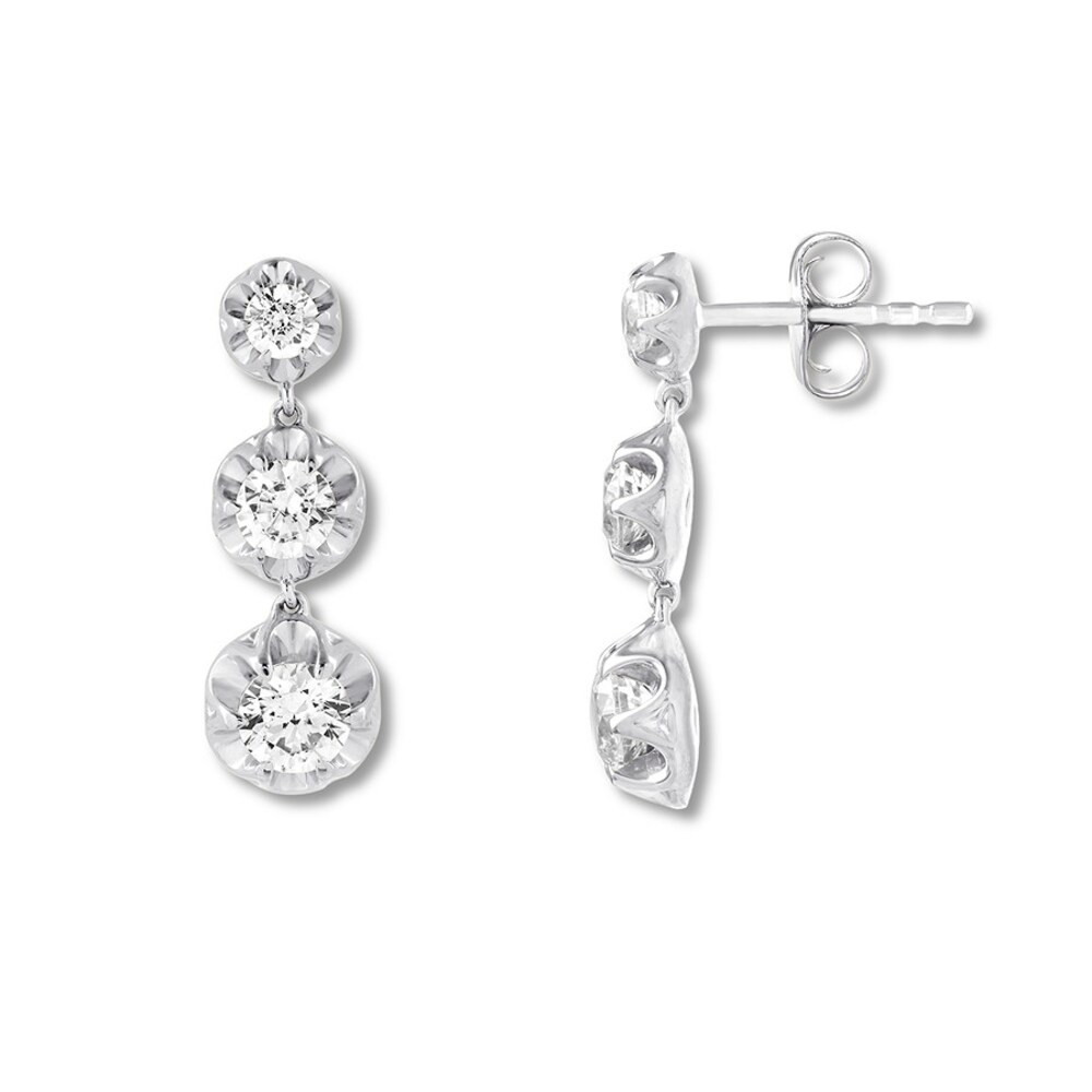 Diamond Drop Earrings 1-1/6 ct tw Round 14K White Gold OHNgCLwW