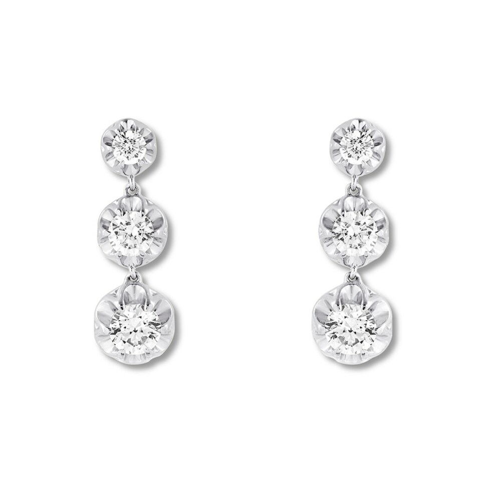 Diamond Drop Earrings 1-1/6 ct tw Round 14K White Gold OHNgCLwW