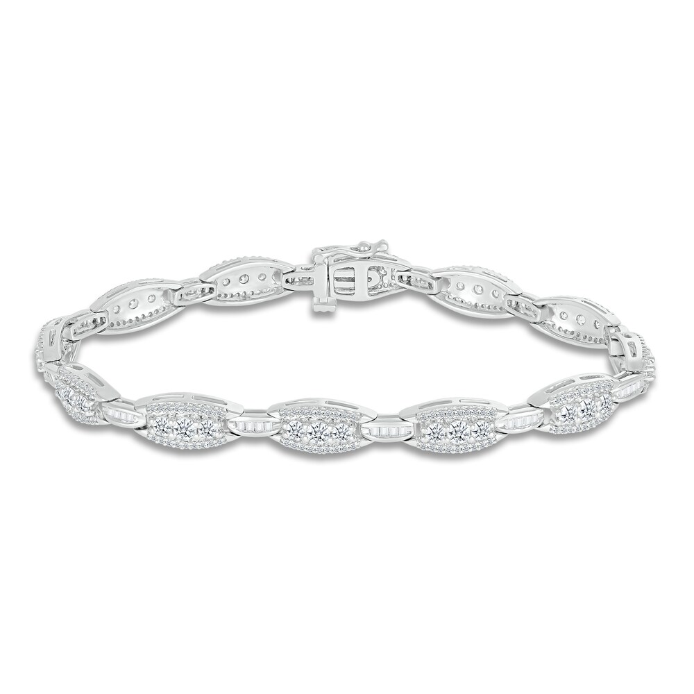 Diamond Bracelet 3 ct tw Round/Baguette 14K White Gold OHahBGYD