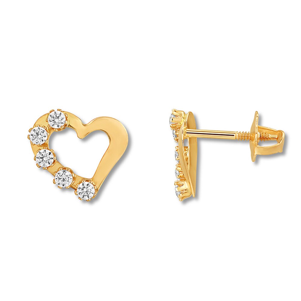 Children's Heart Earrings Cubic Zirconia 14K Yellow Gold OMBxAlNk