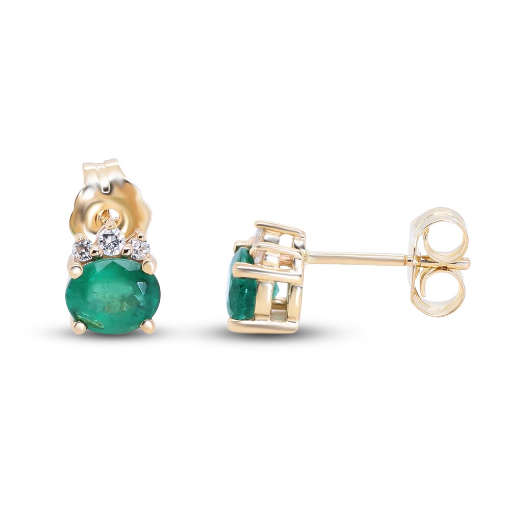 Natural Emerald Stud Earrings 1/20 ct tw Diamonds 14K Yellow Gold ORUOWzYP