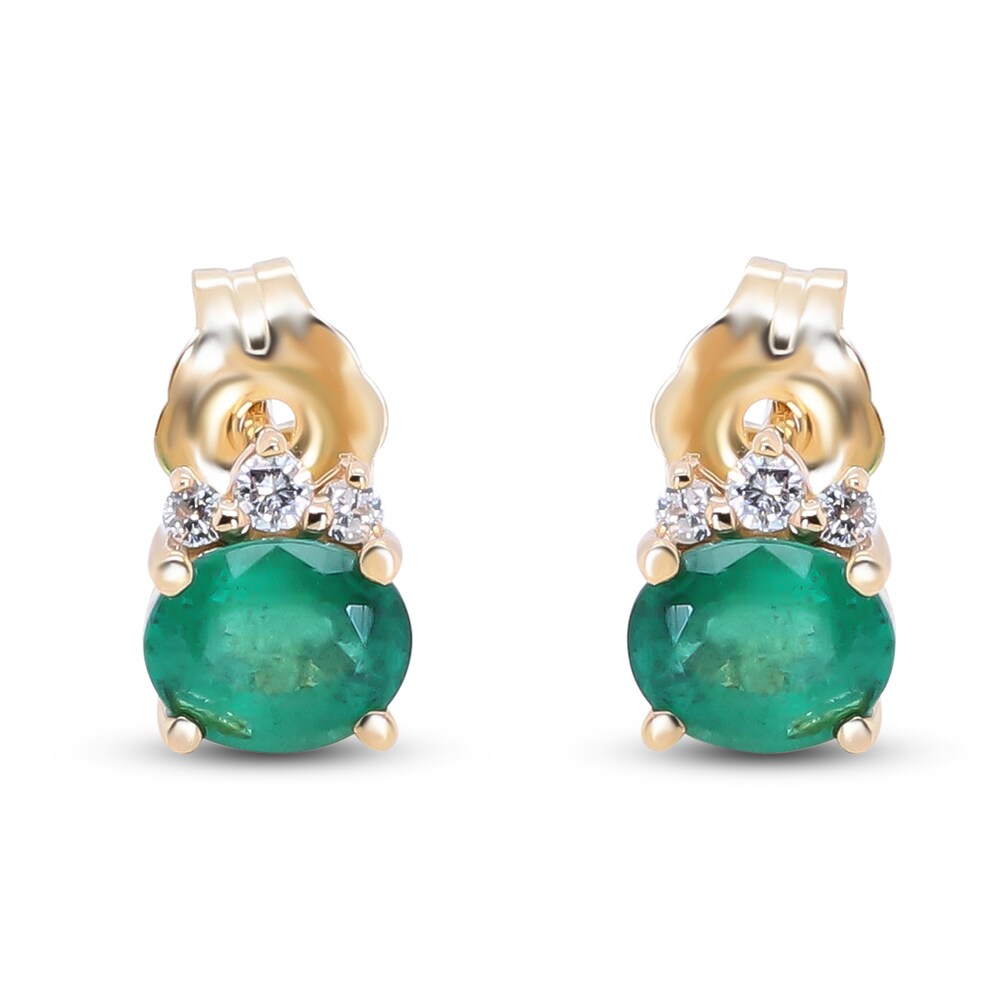 Natural Emerald Stud Earrings 1/20 ct tw Diamonds 14K Yellow Gold ORUOWzYP