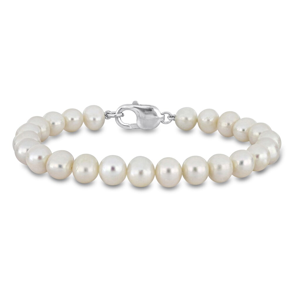 Men's Cultured Freshwater Pearl Bracelet Sterling Silver 9" ORZO320K