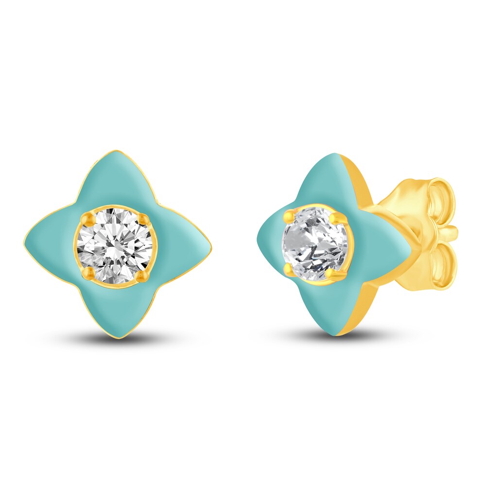High-Polish Stud Earrings 1/2 ct tw Round Blue Enamel 14K Yellow Gold OS4PQR4p