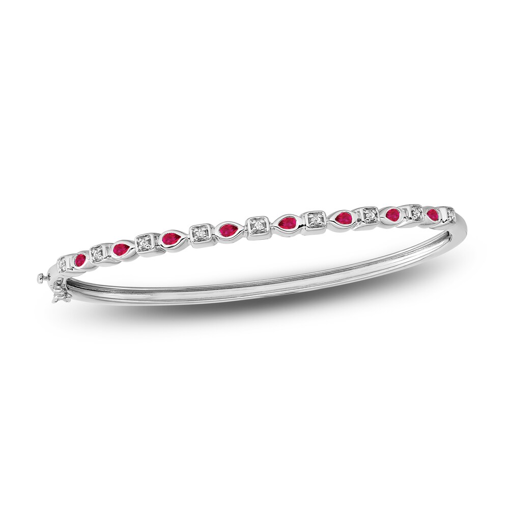 Natural Ruby Bangle Bracelet 1/10 ct tw Diamonds 14K White Gold OWhwPHxb