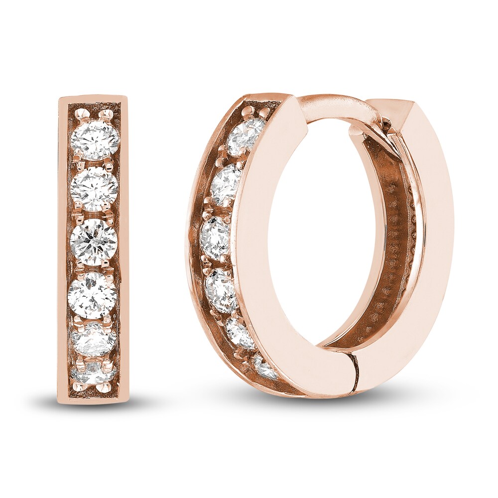 Diamond Huggie Earrings 1/8 ct tw Round 14K Rose Gold 10mm OYKVULLE