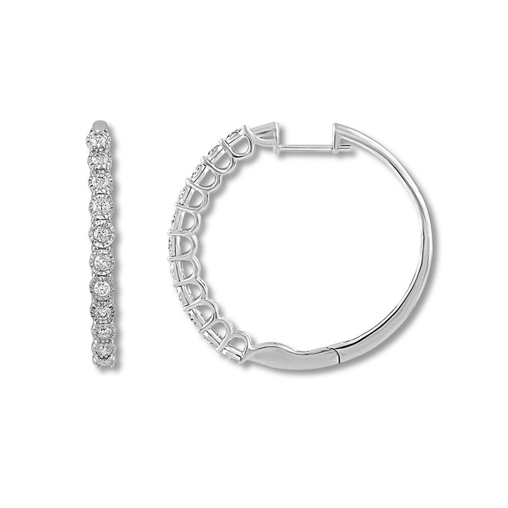 Diamond Hoop Earrings 1 ct tw Round-cut 10K White Gold OYfrIffQ