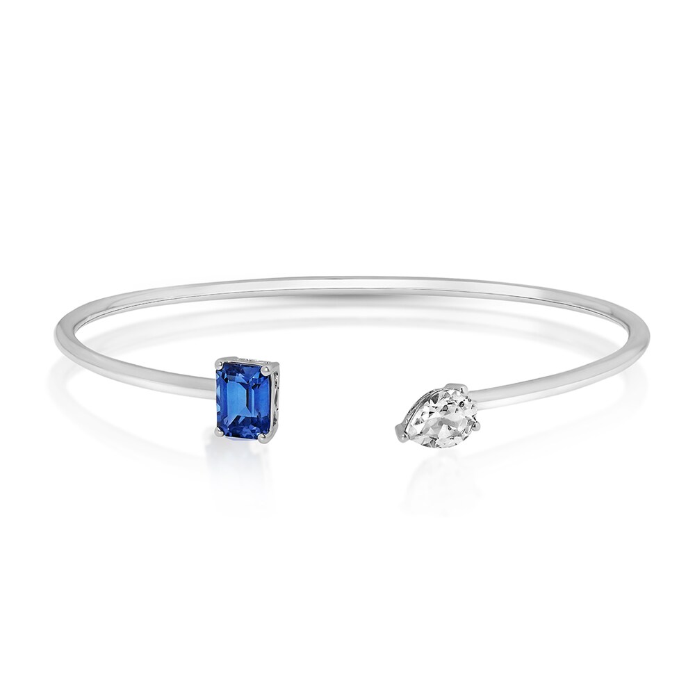 Lab-Created Blue Sapphire & Lab-Created White Sapphire Bangle Bracelet 10K White Gold/Stainless Steel Of8iOMT0