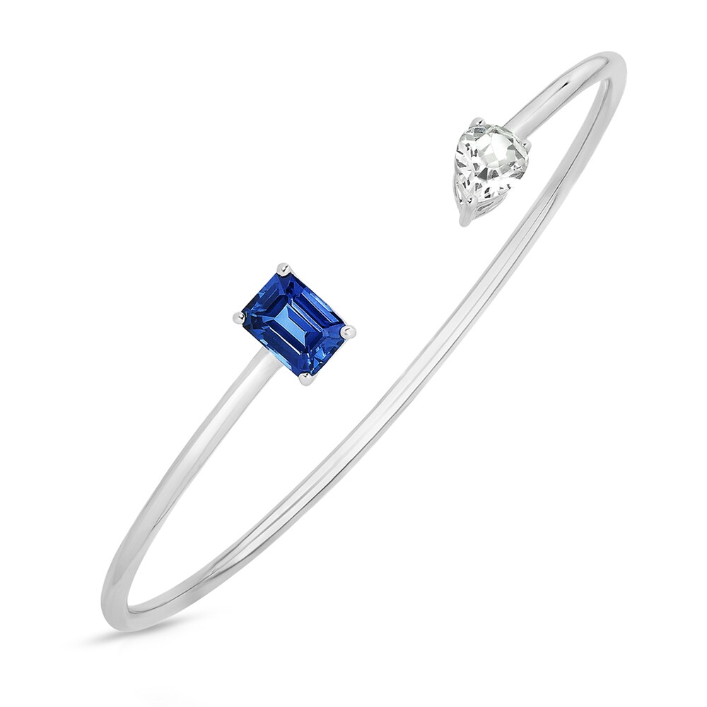 Lab-Created Blue Sapphire & Lab-Created White Sapphire Bangle Bracelet 10K White Gold/Stainless Steel Of8iOMT0