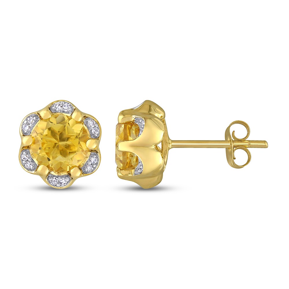 Natural Citrine Earrings 1/15 ct tw Diamonds 14K Yellow Gold OgQUYcql