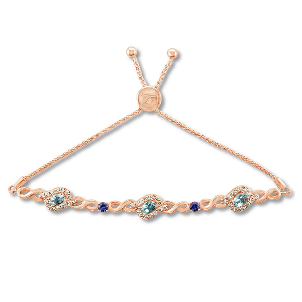 Le Vian Aquamarine Bolo Bracelet 7/8 ct tw Diamonds 14K Strawberry Gold OjzY5evx