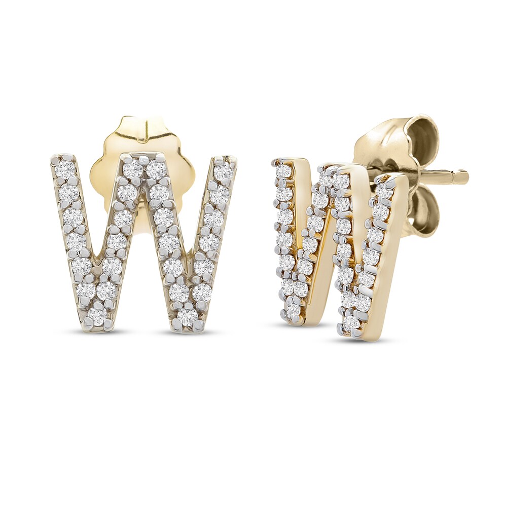 Diamond Letter W Earrings 1/10 ct tw Round 10K Yellow Gold Om2zL5eP
