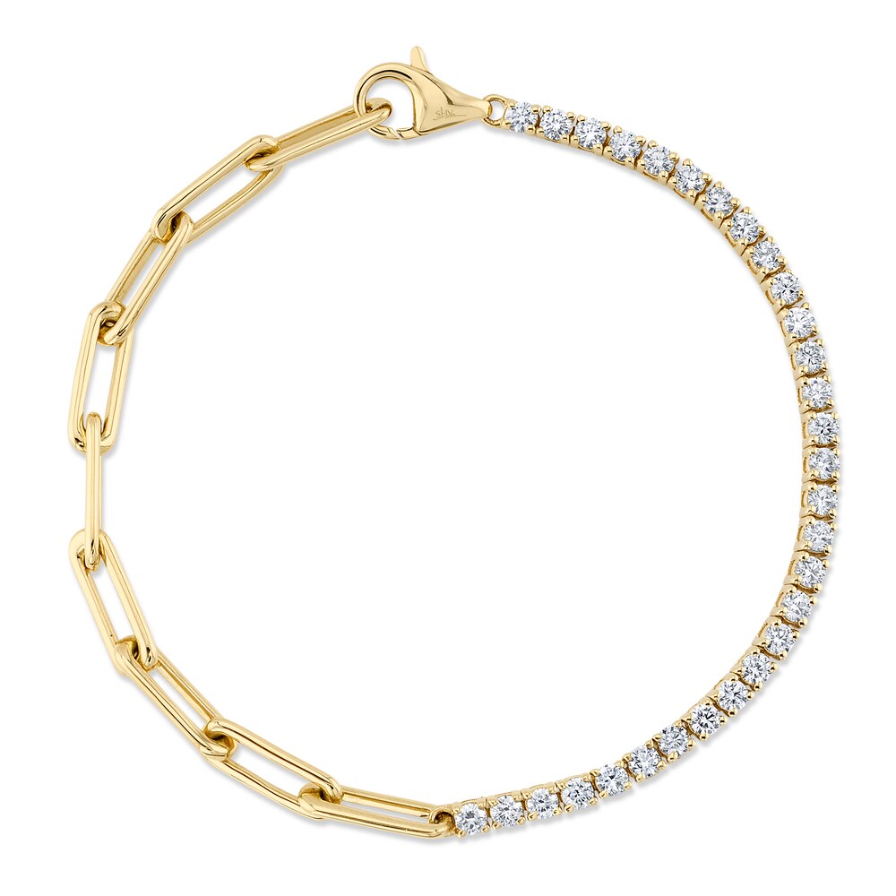 Shy Creation Diamond Paperclip Bracelet 1-3/8 ct tw Round 14K Yellow Gold 7" SC55021639 OpxjCmEu