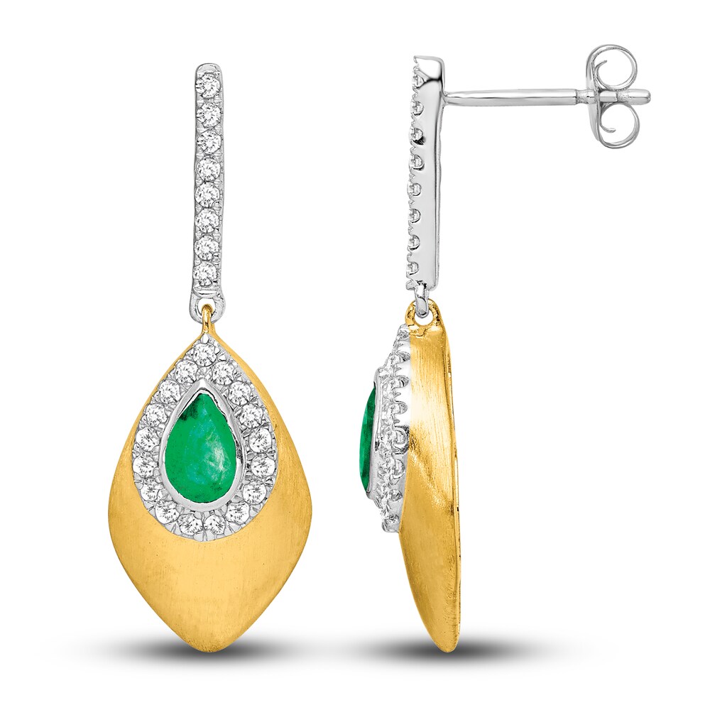 Natural Emerald Earrings 1/4 ct tw Diamonds 14K Two-Tone Gold P3amnpEj