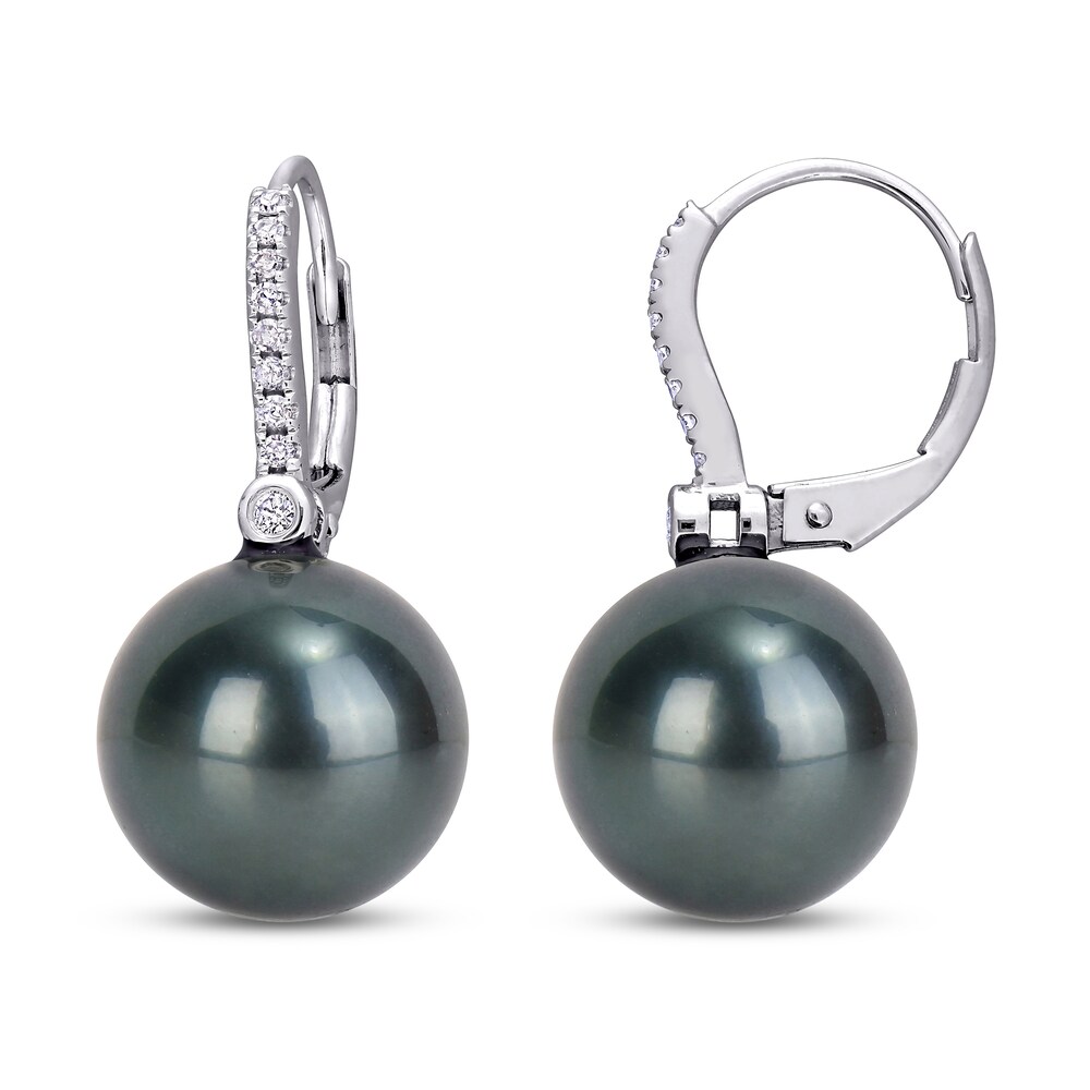 Tahitian Cultured Pearl Earrings 1/8 ct tw Diamonds 10K White Gold PBkRml1i