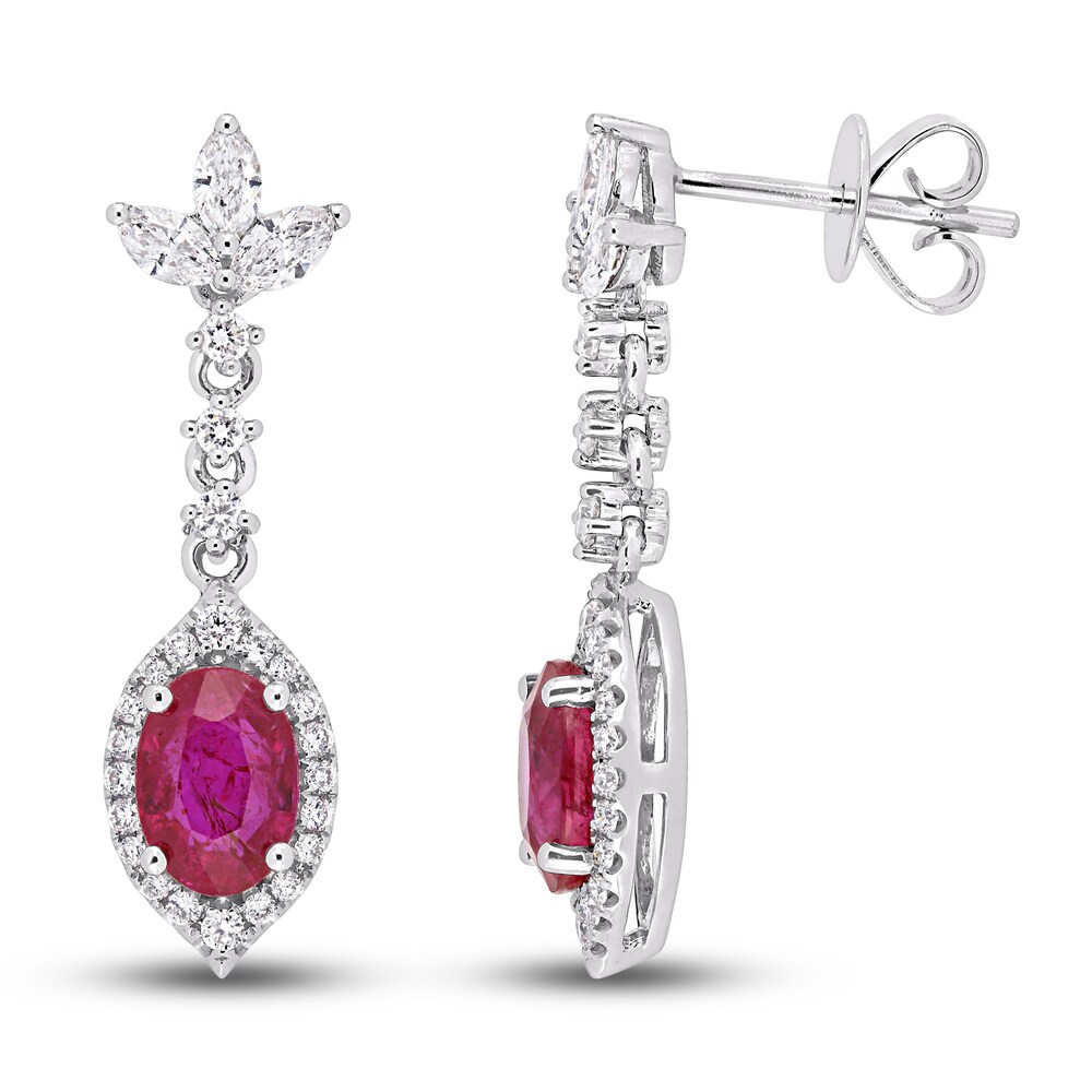 Natural Ruby Dangle Earrings 3/4 ct tw Diamonds 14K White Gold PHqrDTyI