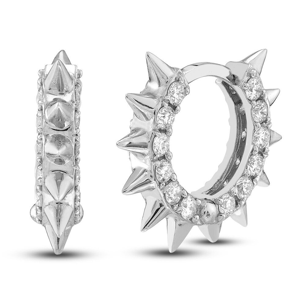 Diamond Spike Huggie Earrings 1/2 ct tw Round 14K White Gold 10mm PIDwwQg4