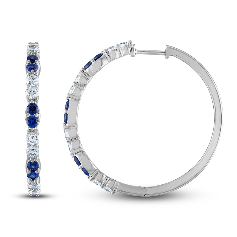 Vera Wang WISH Natural Blue Sapphire Hoop Earrings 1-1/4 ct tw Diamonds 10K White Gold PNyMVqGi
