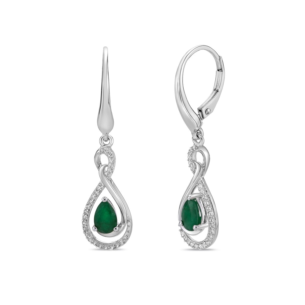 Natural Emerald Earrings 1/5 ct tw Diamonds Round 10K White Gold PS7rZNmh