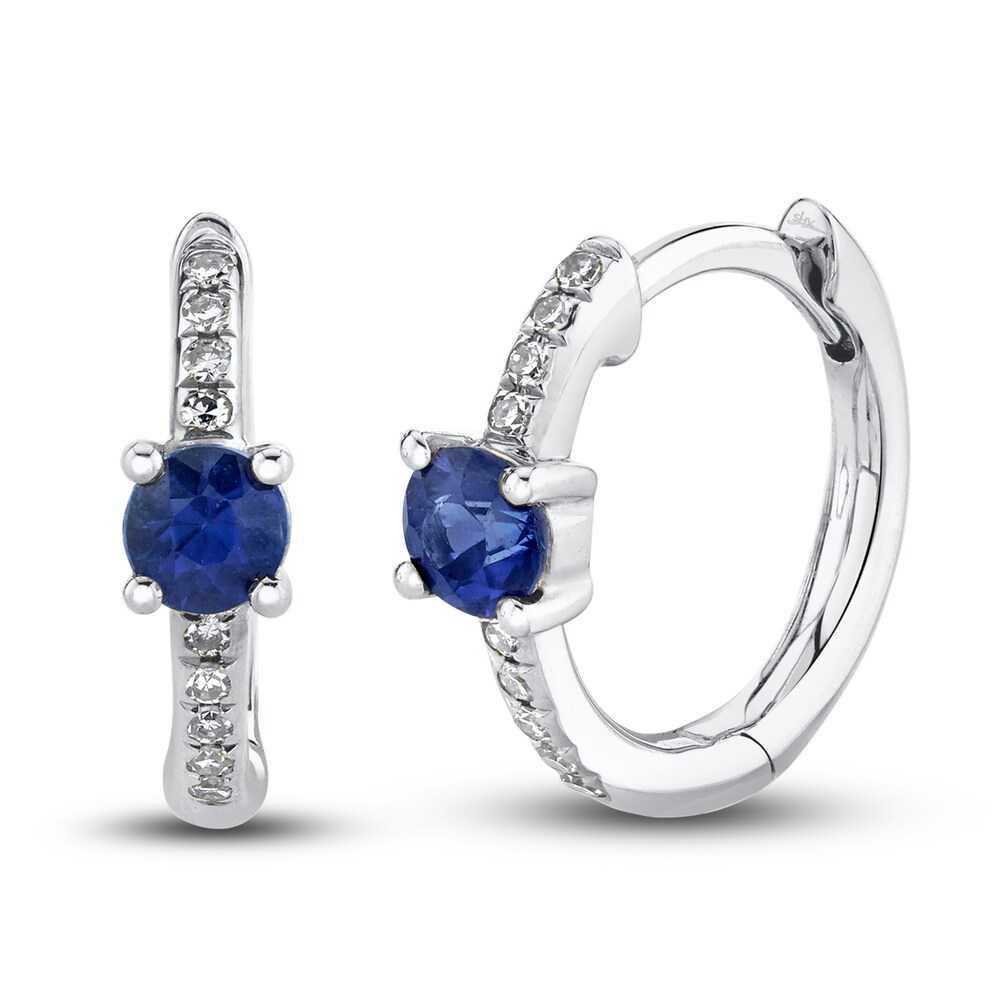 Shy Creation Natural Blue Sapphire Earrings 1/20 ct tw Diamonds 14K White Gold SC55020192 PSFEvnbV