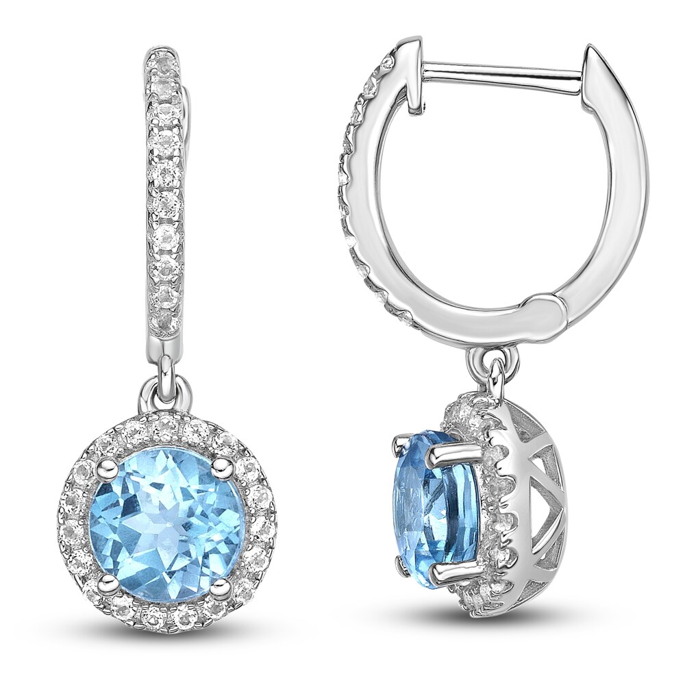 Natural Blue Topaz & Lab-Created White Sapphire Dangle Earrings Sterling Silver PTuZnicq