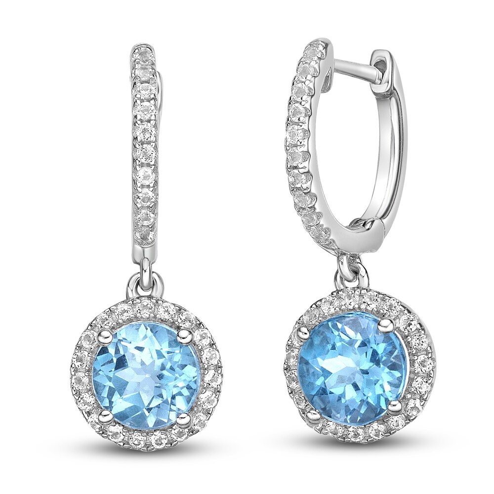 Natural Blue Topaz & Lab-Created White Sapphire Dangle Earrings Sterling Silver PTuZnicq