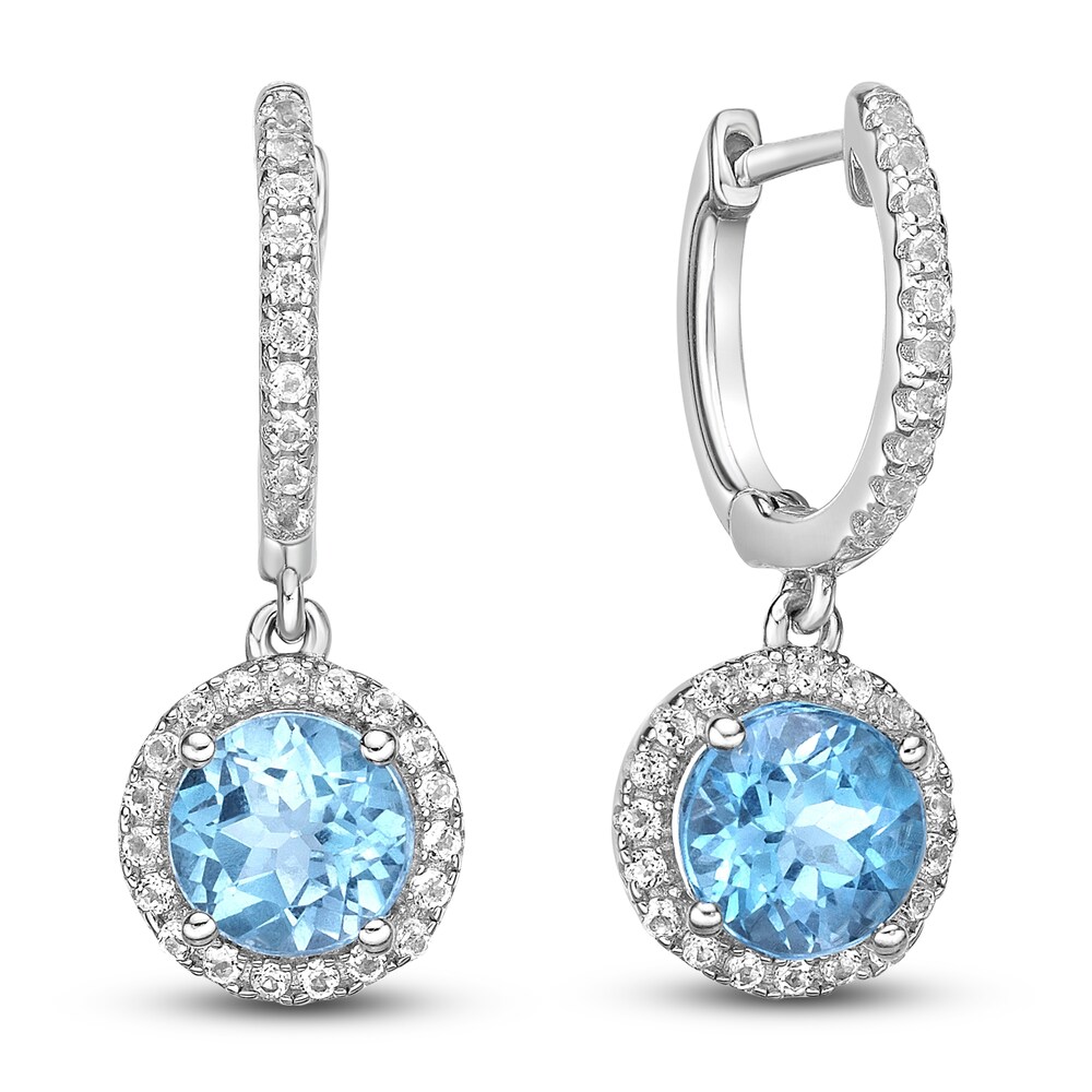 Natural Blue Topaz & Lab-Created White Sapphire Dangle Earrings Sterling Silver PTuZnicq