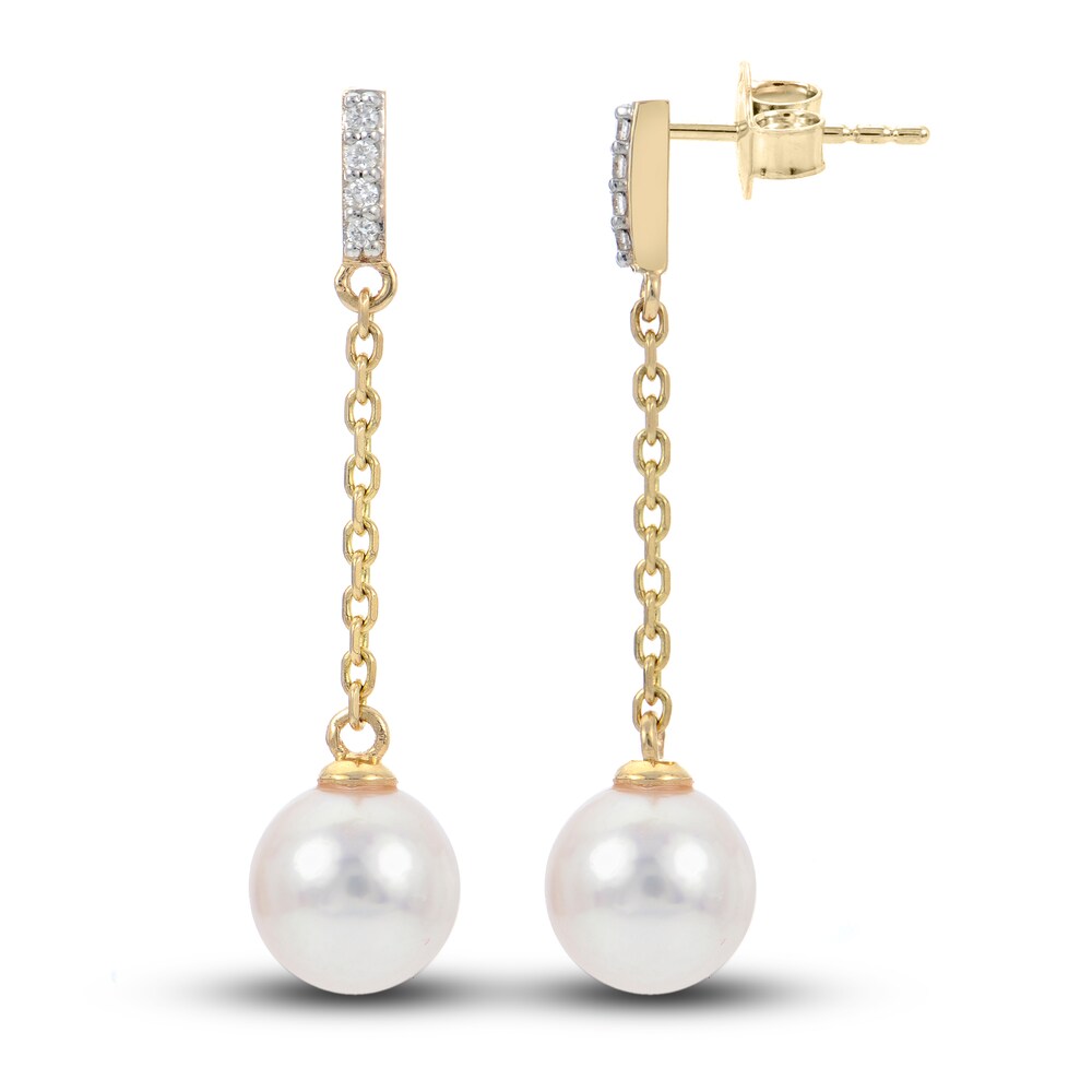 Cultured Akoya Pearl Earrings 1/20 ct tw Diamonds 14K Yellow Gold PYg80rWm