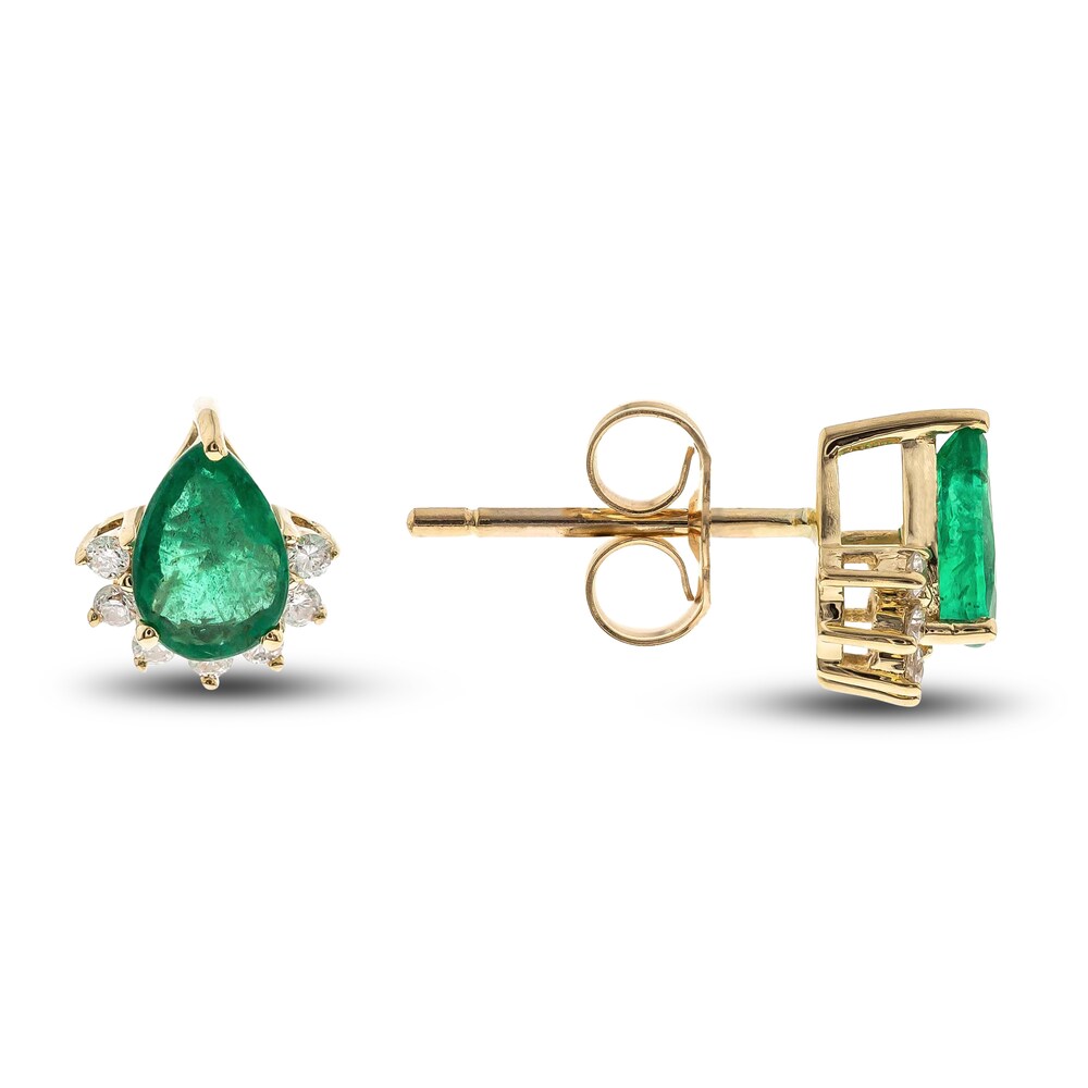 Natural Emerald Earrings 1/8 ct tw Diamonds 14K Yellow Gold PZlj8MIE