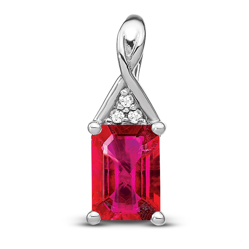 Natural Ruby Pendant Charm Diamond Accents 14K White Gold Pd6zyBW7