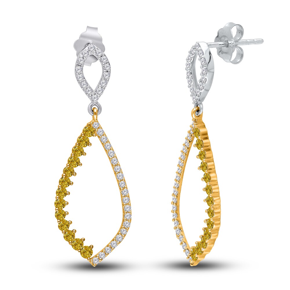 Kallati Natural Yellow Diamond Drop Earrings 1-1/4 ct tw Round 14K Two-Tone Gold PdbcVSYV