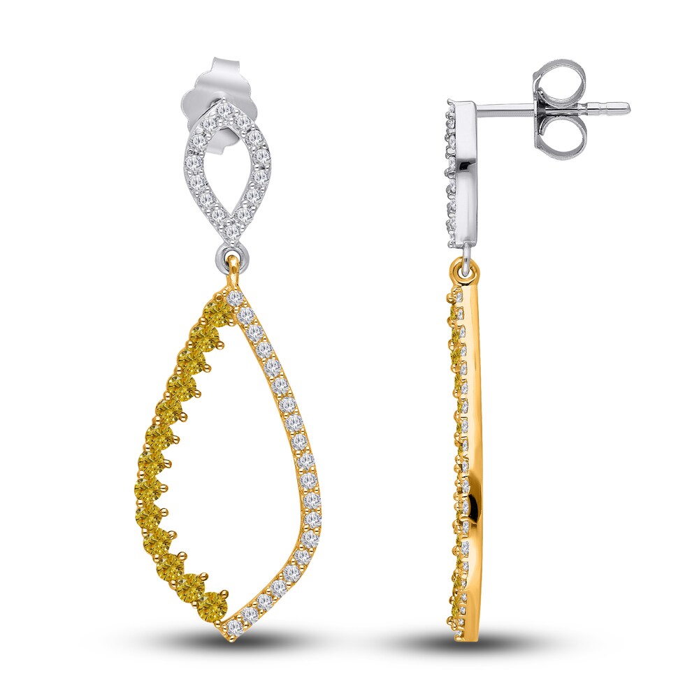 Kallati Natural Yellow Diamond Drop Earrings 1-1/4 ct tw Round 14K Two-Tone Gold PdbcVSYV