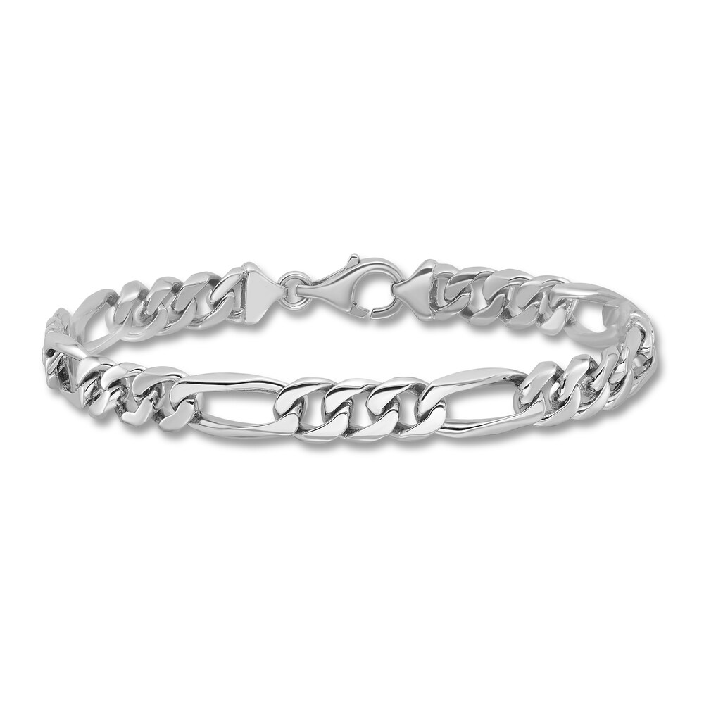 Men's Figaro Chain Bracelet 14K White Gold 7.0mm 8" PjI2gtCU