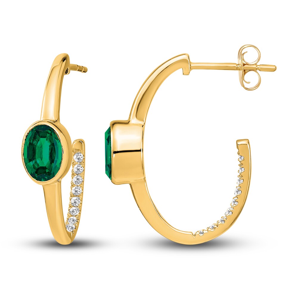 Natural Emerald Hoop Earrings 1/5 ct tw Diamonds 14K Yellow Gold PkkHZCG7