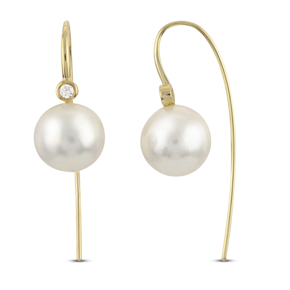 Cultured Freshwater Pearl Threader Earrings 1/8 ct tw Diamonds 14K Yellow Gold PmqijpzT