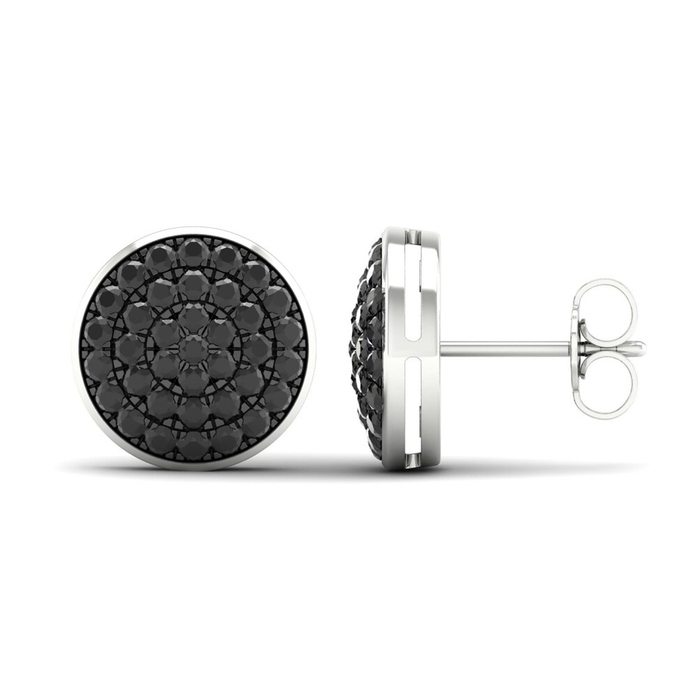 Men\'s Black Diamond Stud Earrings 1 ct tw Round 10K White Gold PvI0azcd