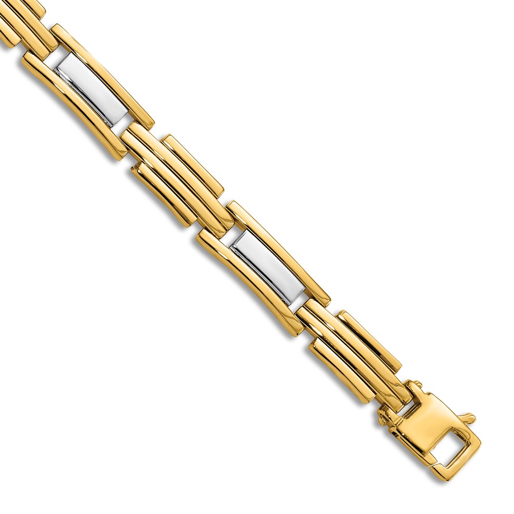 Men's High-Polish Link Bracelet 14K Two-Tone Gold 8.5" Pvknp9Rg