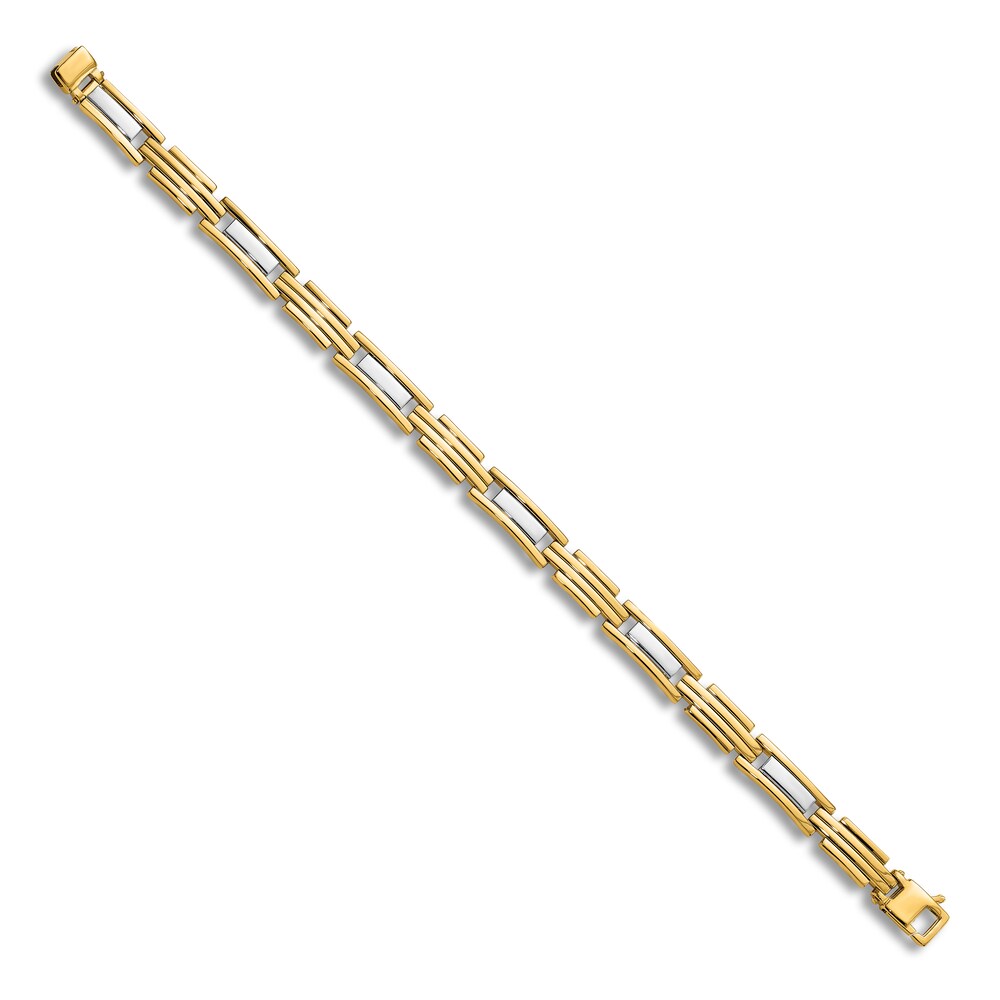 Men\'s High-Polish Link Bracelet 14K Two-Tone Gold 8.5\" Pvknp9Rg