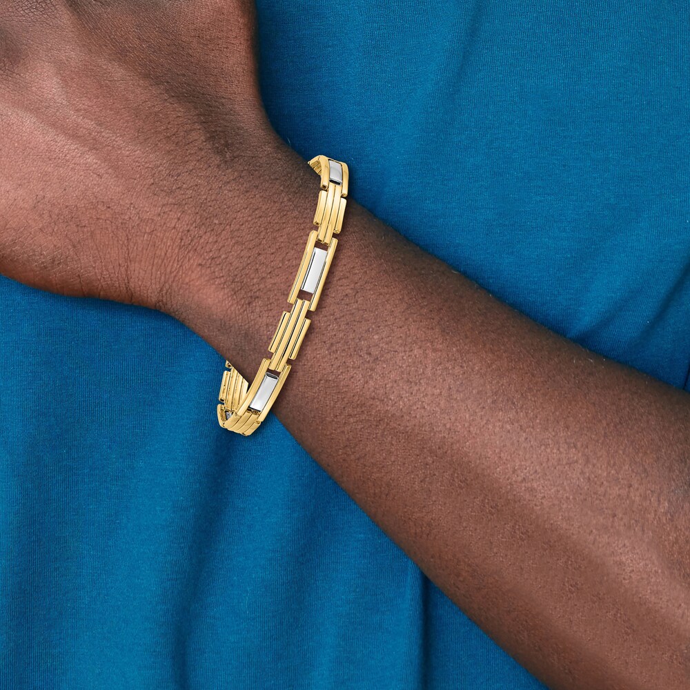 Men\'s High-Polish Link Bracelet 14K Two-Tone Gold 8.5\" Pvknp9Rg