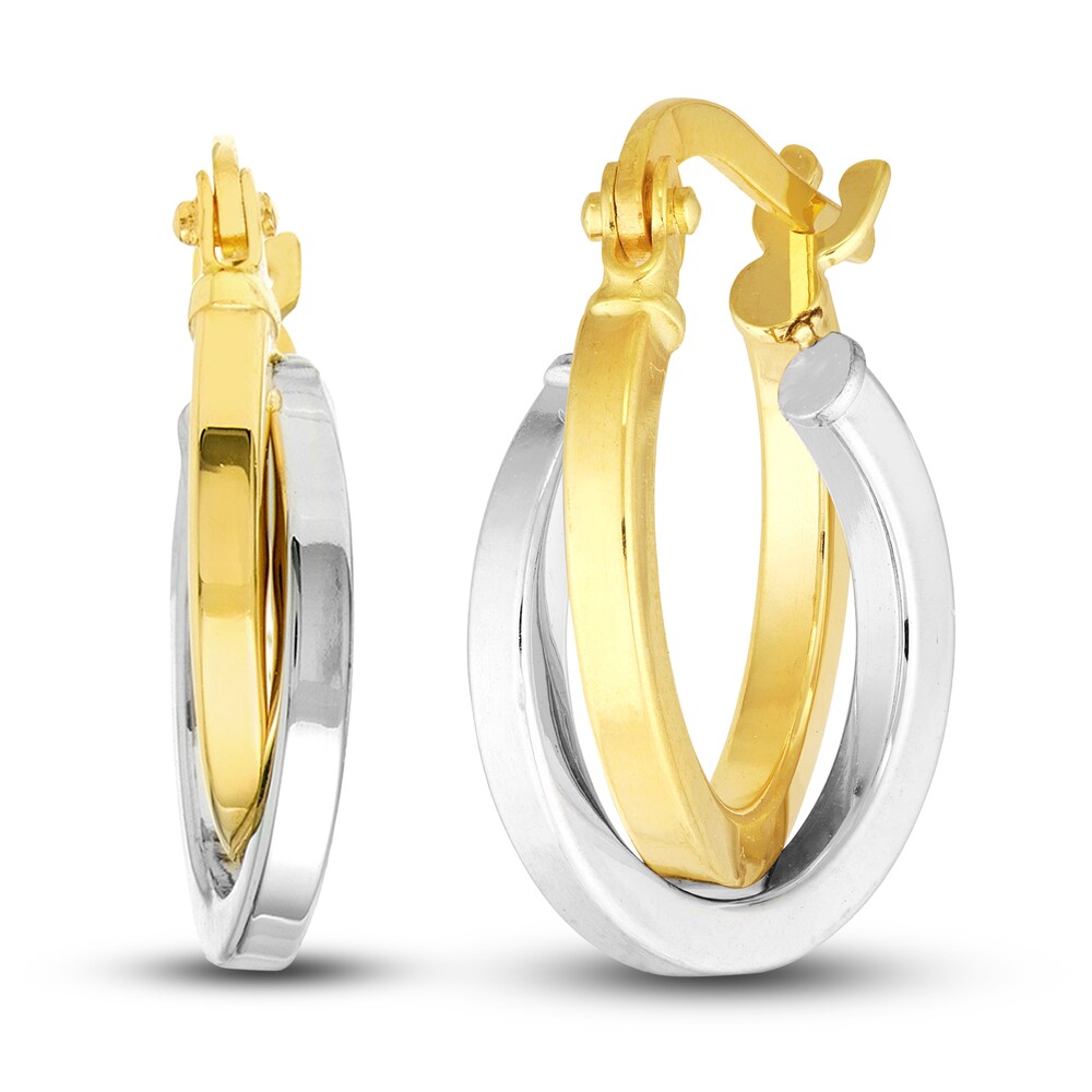 Polished Crossover Hoop Earrings 14K Two-Tone Gold 15mm Q4kpMANO