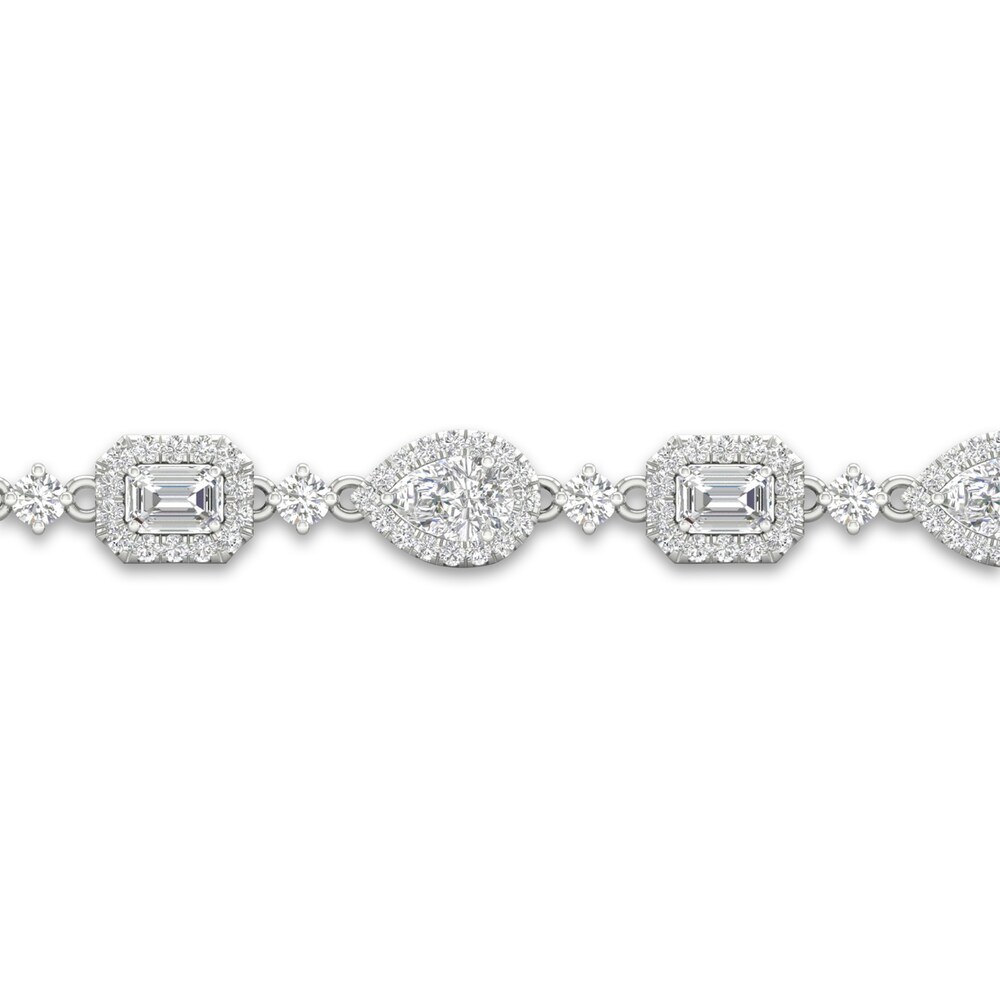 Lab-Created Diamond Bracelet 5-1/2 ct tw Emerald/Pear/Round 14K White Gold Q7hzl3jf