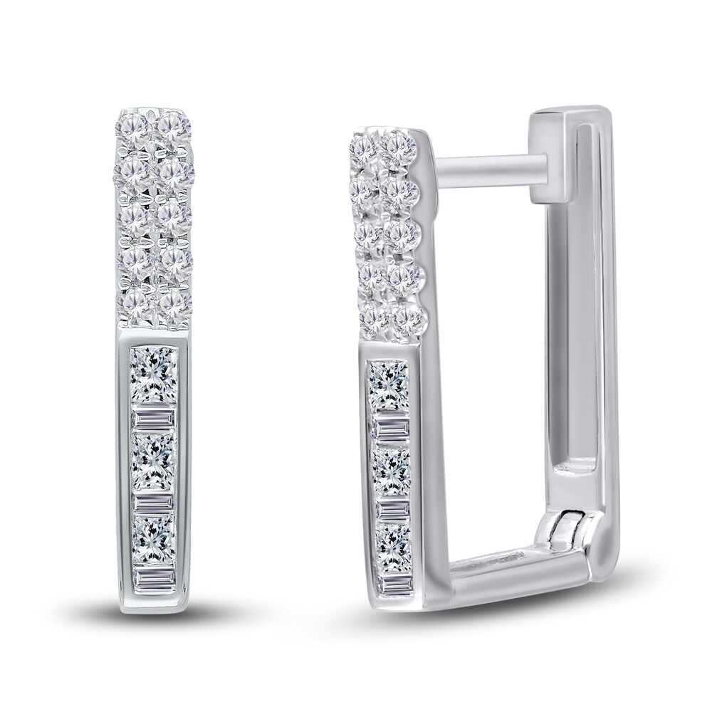 Kallati Diamond Hoop Earrings 1/4 ct tw Round/Baguette 14K White Gold QFcCCDQS