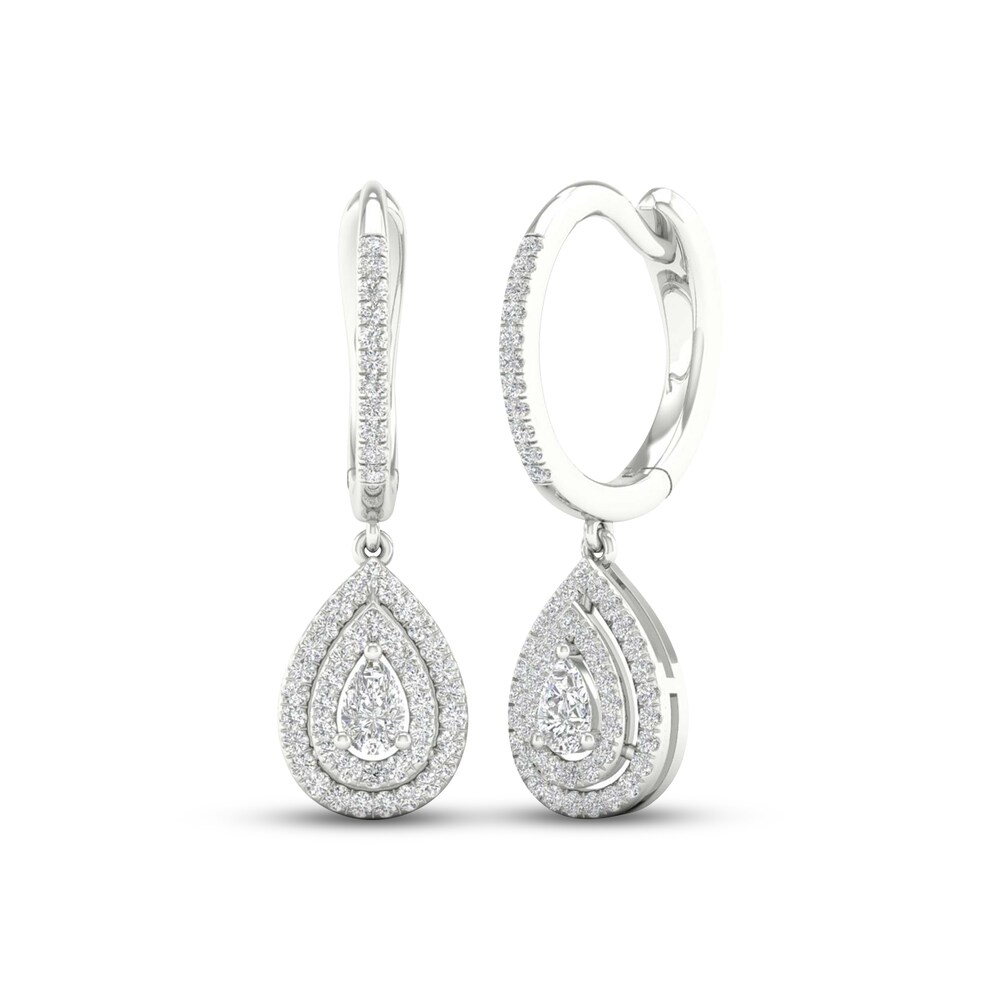 Diamond Drop Earrings 1/2 ct tw Pear-shaped/Round 14K White Gold QL1bdYO1