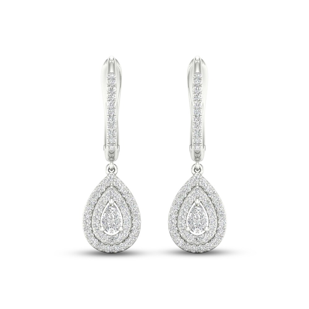 Diamond Drop Earrings 1/2 ct tw Pear-shaped/Round 14K White Gold QL1bdYO1