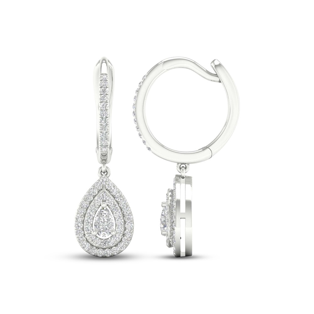 Diamond Drop Earrings 1/2 ct tw Pear-shaped/Round 14K White Gold QL1bdYO1
